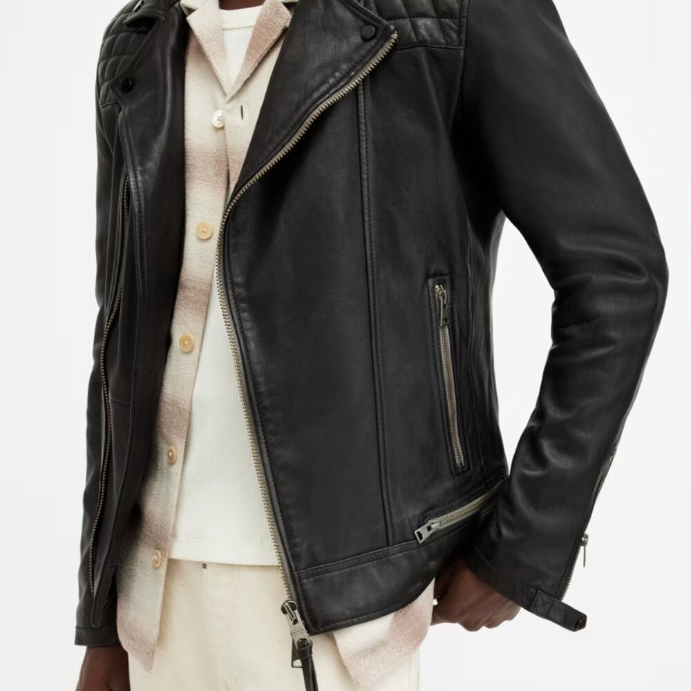 All Saints Black Leather Jacket XS /S Biker Conroy Classic Moto NWOT